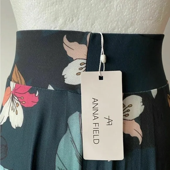 Anna Field Midi Skirt  Size 8 Petrol Blue Floral - Picture 5 of 5